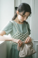 pearl bustier × tulip sleeve dress