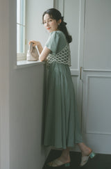 pearl bustier × tulip sleeve dress