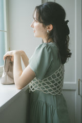 pearl bustier × tulip sleeve dress