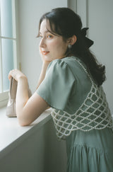 pearl bustier × tulip sleeve dress