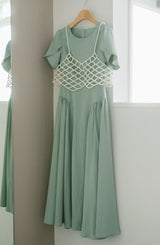 pearl bustier × tulip sleeve dress