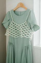 pearl bustier × tulip sleeve dress