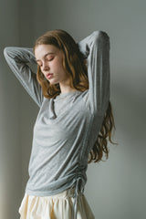 drawstring sheer long sleeve tops