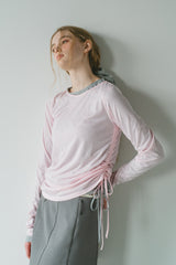 drawstring sheer long sleeve tops