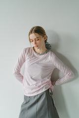 drawstring sheer long sleeve tops