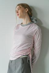 drawstring sheer long sleeve tops
