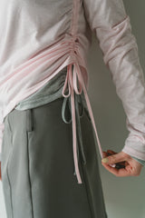 drawstring sheer long sleeve tops