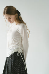 drawstring sheer long sleeve tops