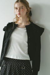 sailor color frill rib cardigan