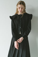 sailor color frill rib cardigan