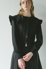 sailor color frill rib cardigan