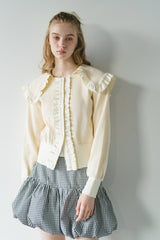 sailor color frill rib cardigan
