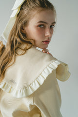 sailor color frill rib cardigan