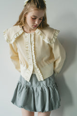 sailor color frill rib cardigan