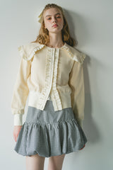 sailor color frill rib cardigan