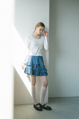 damage frill denim mini skirt