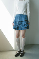 damage frill denim mini skirt