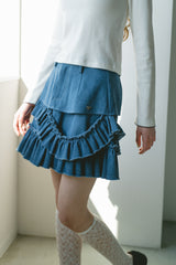 damage frill denim mini skirt