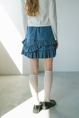 damage frill denim mini skirt