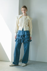 sailor color frill rib cardigan