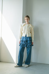 damage frill denim mini skirt