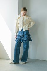 sailor color frill rib cardigan