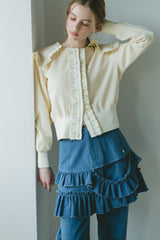 sailor color frill rib cardigan
