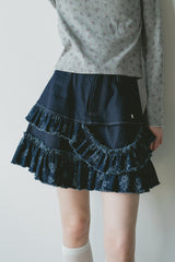 damage frill denim mini skirt