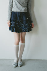 damage frill denim mini skirt