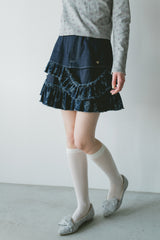 damage frill denim mini skirt