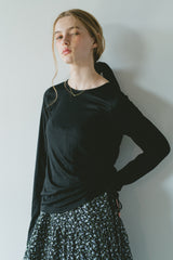 drawstring sheer long sleeve tops