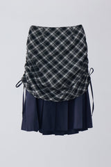 drawstring check pleats skirt