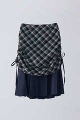 drawstring check pleats skirt