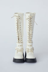 lace up buckle long boots