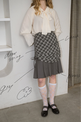 drawstring check pleats skirt