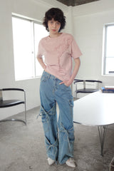 many ribbon cargo denim