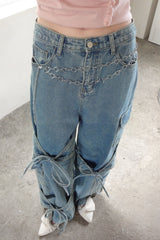 many ribbon cargo denim