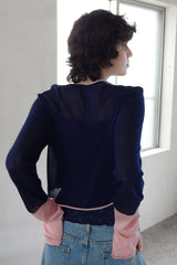 bicolor sheer knit cardigan