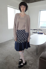 drawstring check pleats skirt