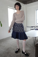 drawstring check pleats skirt