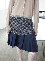 drawstring check pleats skirt