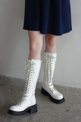 lace up buckle long boots