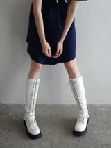 lace up buckle long boots