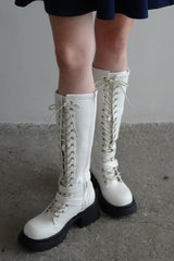 lace up buckle long boots