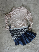 drawstring check pleats skirt