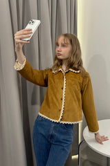 piping lace suede jacket