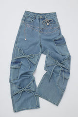 many ribbon cargo denim