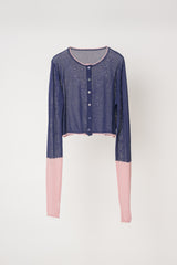 bicolor sheer knit cardigan