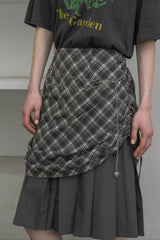 drawstring check pleats skirt