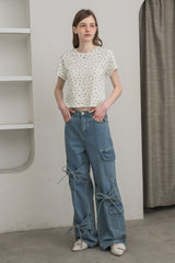 many ribbon cargo denim